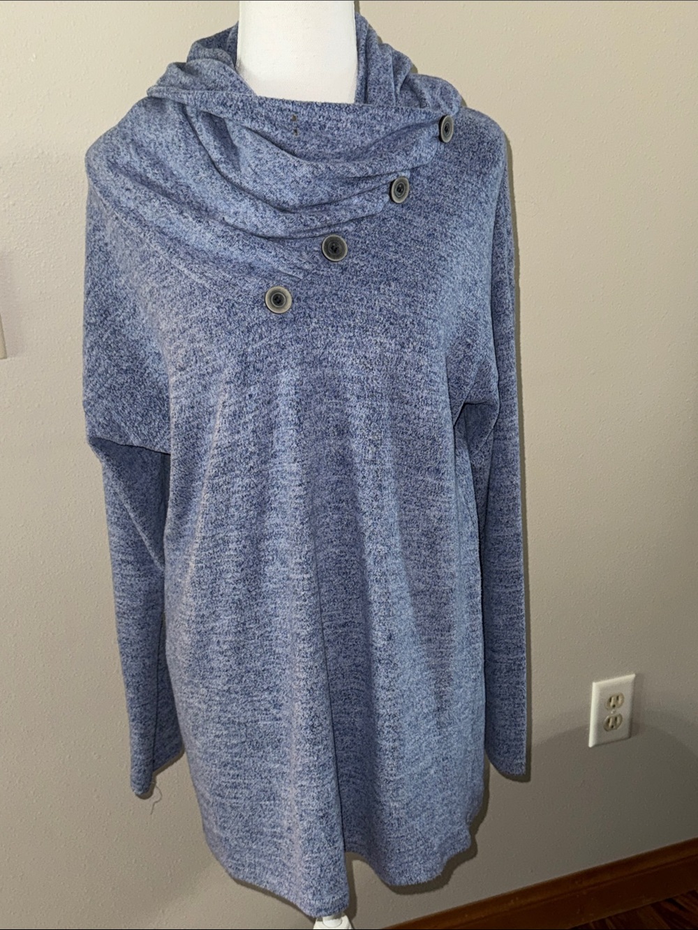 Women’s Button-Detail Cowl Neck Sweater Tunic - Heather Blue - Large